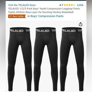 NEW Telaleo Boys’ 3 Pairs of Compression Leggings